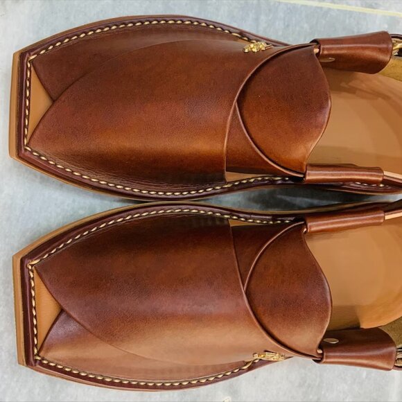 Dark Brown Leather Peshawari Chappal, Traditional Unique Style Comfortable - Picture 9 of 14